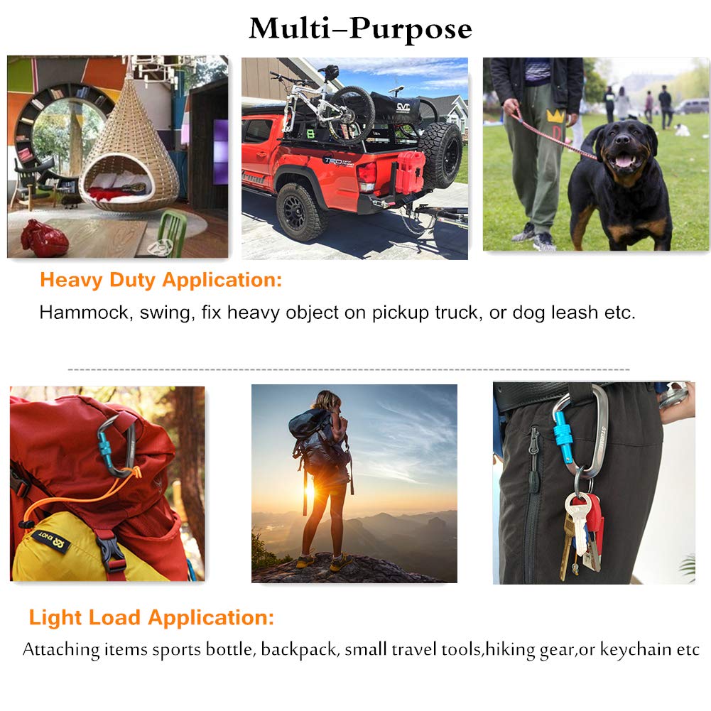 STURME Carabiner Clip 12KN Aluminium Wiregate Lightweight Heavy Duty Large Strong Durable D-Ring Hooks Spring Snap Link Keychain Clips Set for Hammock Improved Design for 2024 (Black)