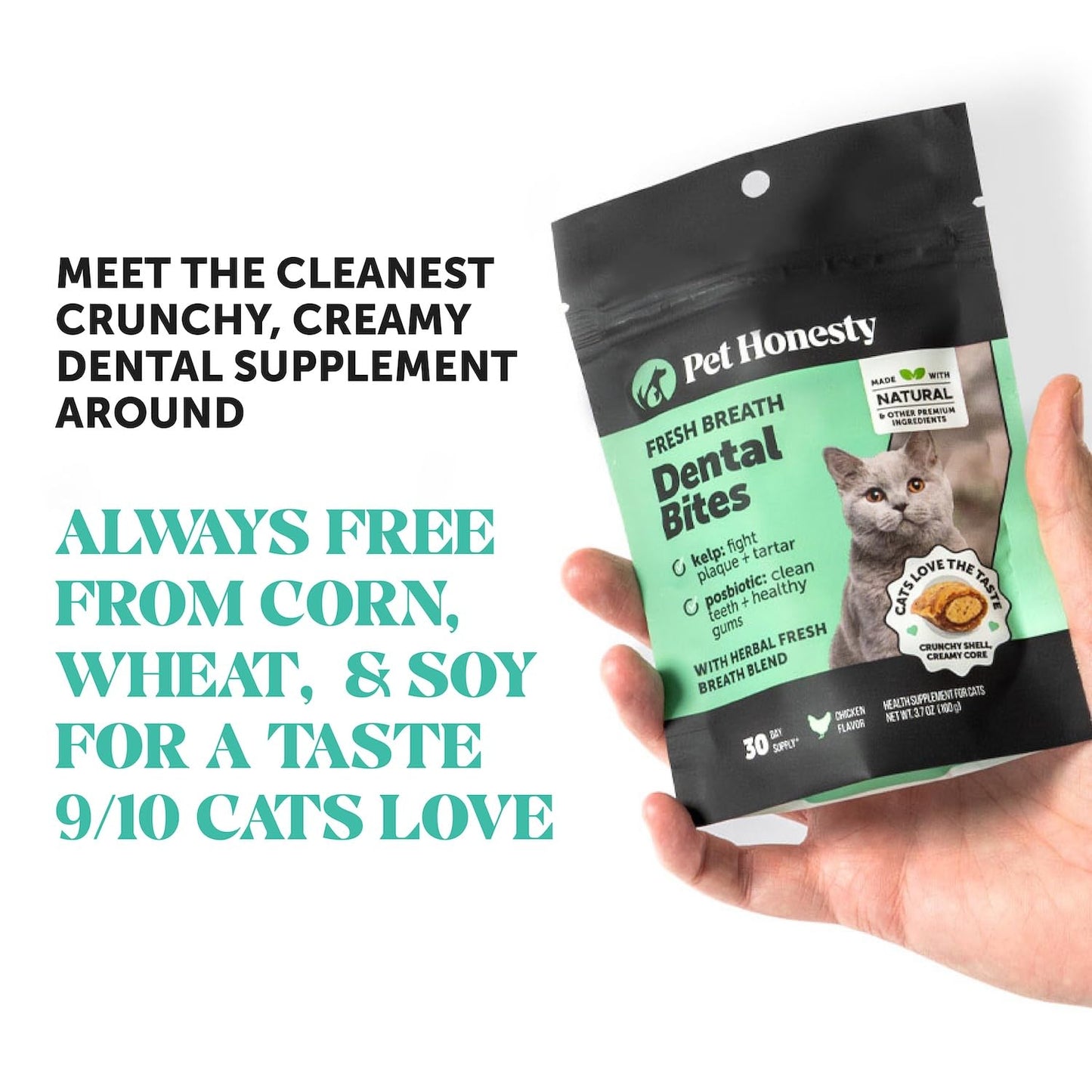 Fresh Dental Bites for Cats - Crunchy & Creamy Cat Dental Treats for Fresh Breath, Plaque + Tartar Control, Cleans Teeth + Gums, Daily Cat Oral Care (30 Day Supply)