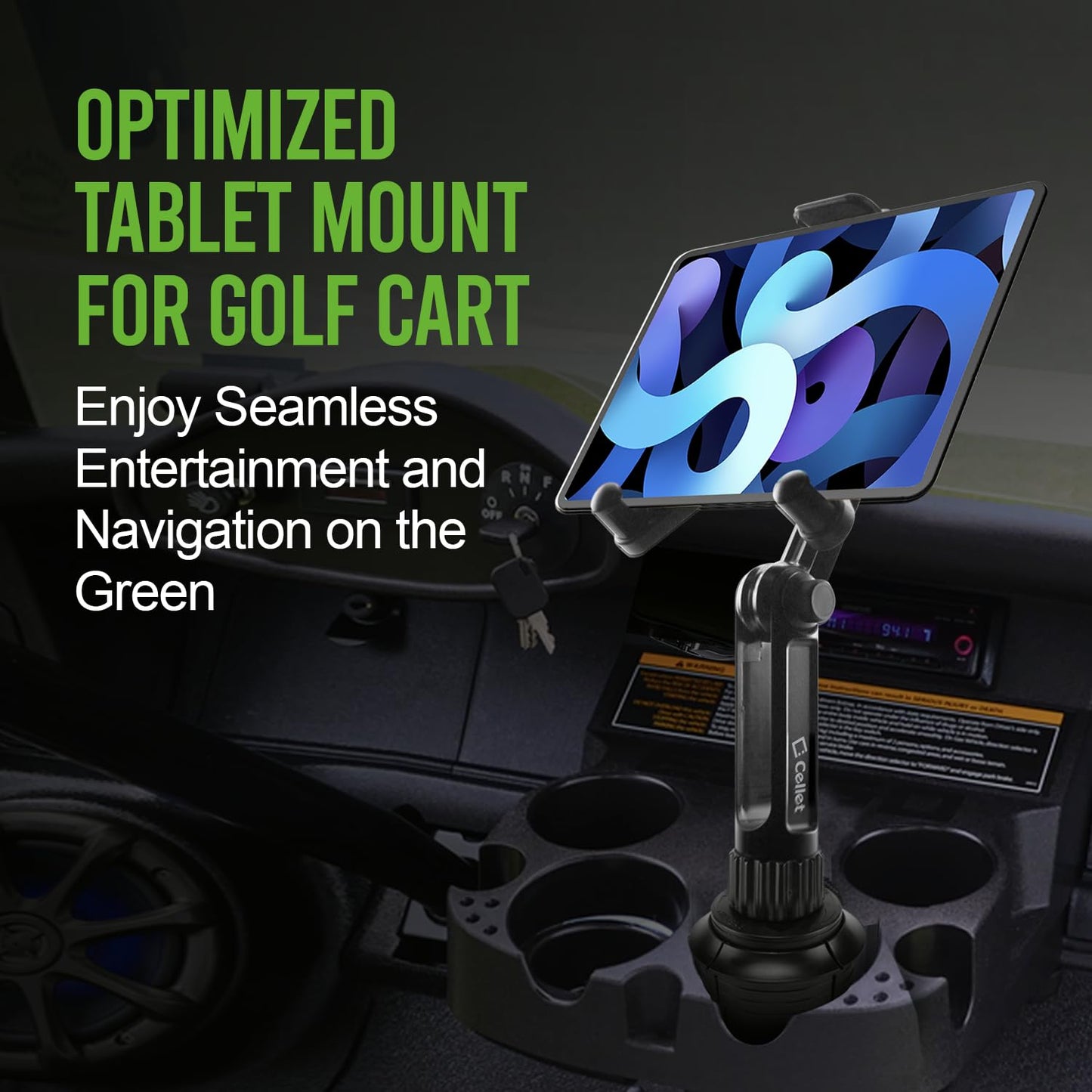 Cellet Cup Holder Tablet Mount, Car Cradle Holder Compatible for All iPad, Pro, Air, Mini Samsung Galaxy Tablet, Amazon Fire Microsoft Surface