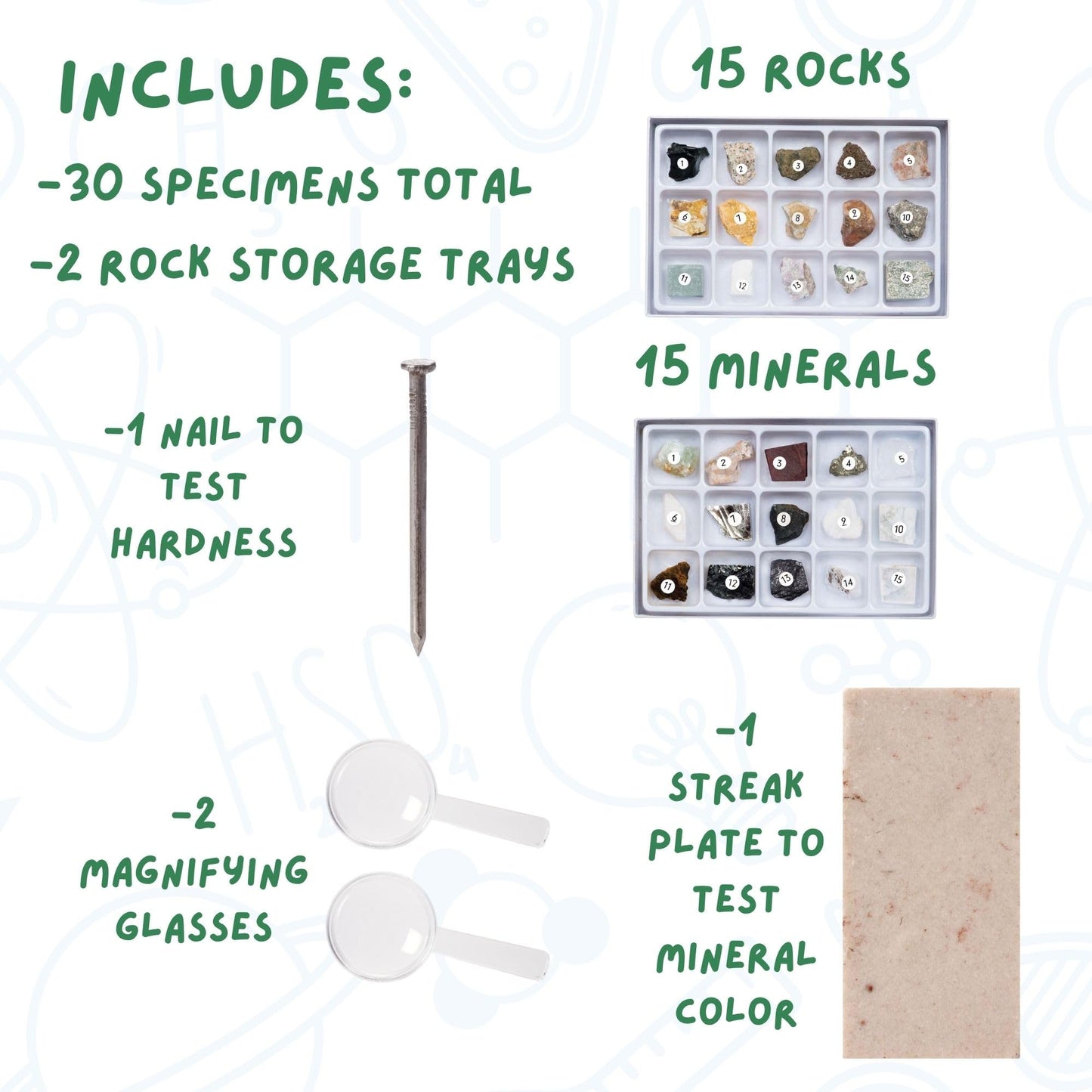 Toysmith STEM Rock & Mineral Science Kit for Kids – 30 Geology Specimens with Magnifying Viewer, Identification Guide & Testing Tools – Educational Toy for Young Geologists, Ages 8+