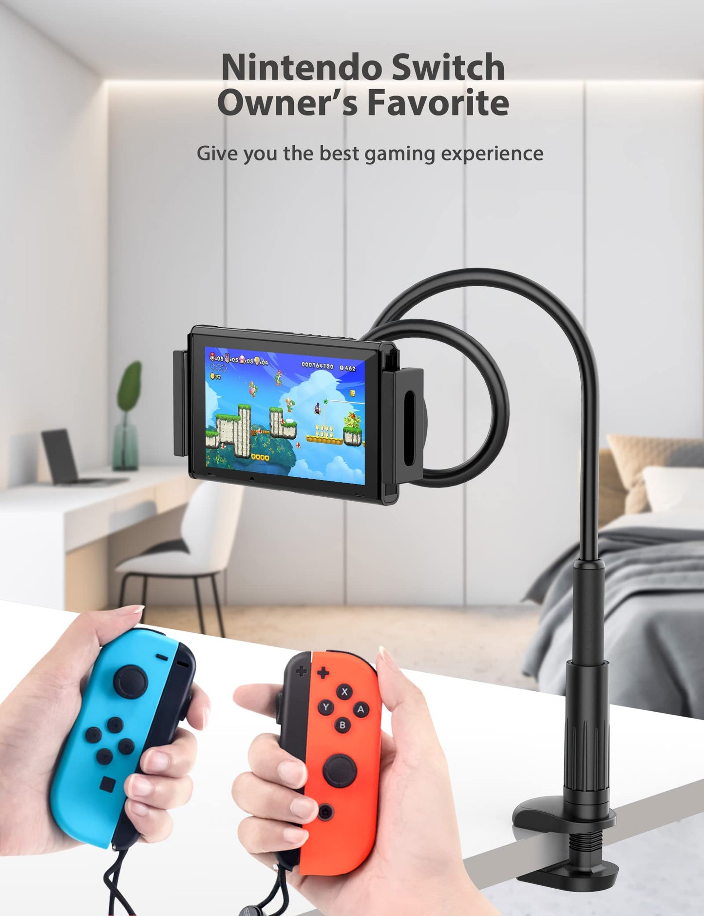 Tablet Stand Holder for Bed, Gooseneck Mount with Adjustable Flexible Arm Compatible with iPad Air Pro Mini, Samsung Tab, Nintendo Switch Kindle Other 4.7"-12.9" Device