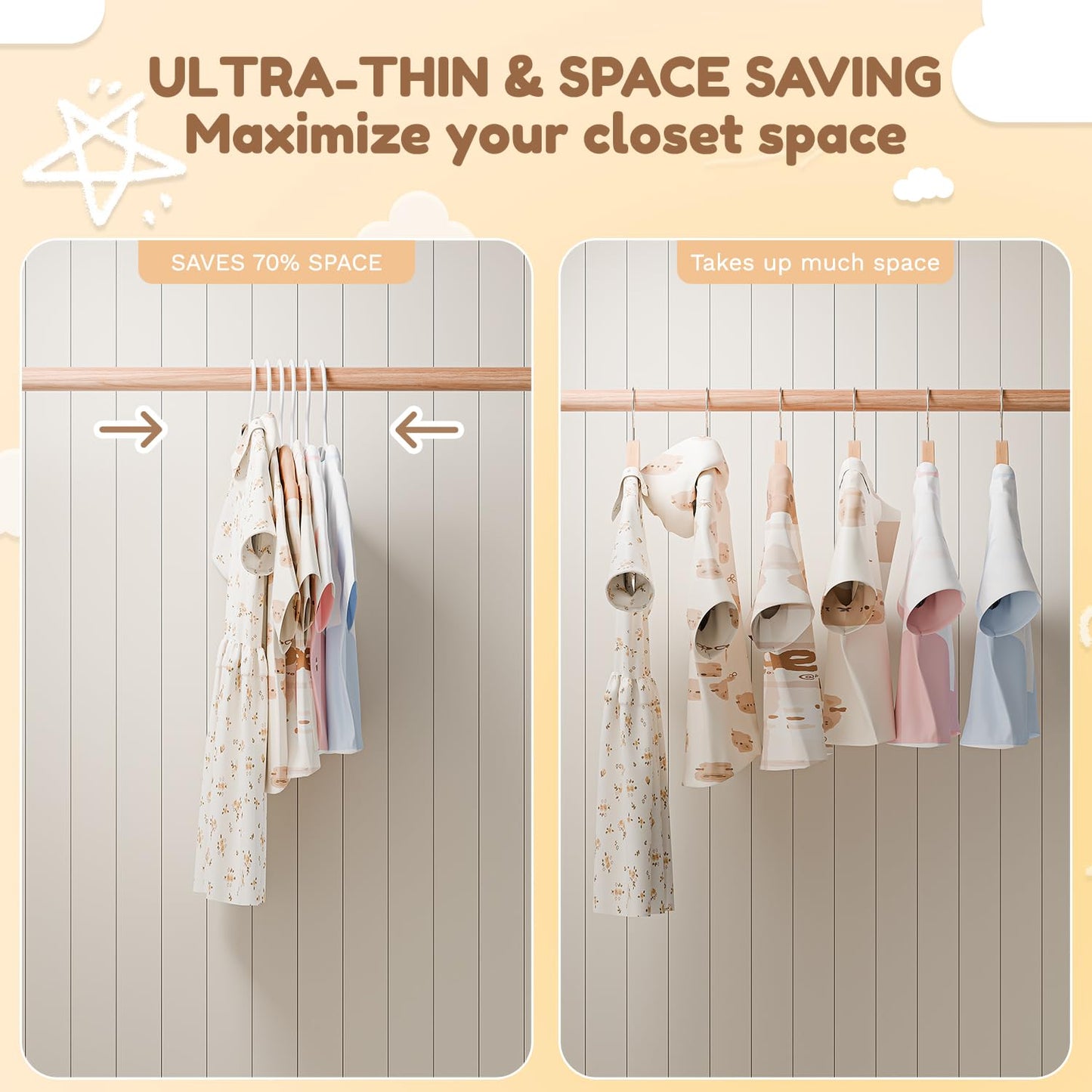 VILICK Kids Plastic Hangers, Baby Clothes Hangers for Closet 50 Packs Non-Slip Toddler Hangers for Infant Child Clothing, Small Children, for Pants Coats Skirts (White)