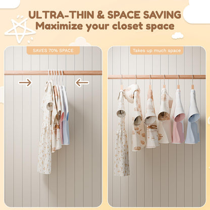 VILICK Kids Plastic Hangers, Baby Clothes Hangers for Closet 50 Packs Non-Slip Toddler Hangers for Infant Child Clothing, Small Children, for Pants Coats Skirts (White)