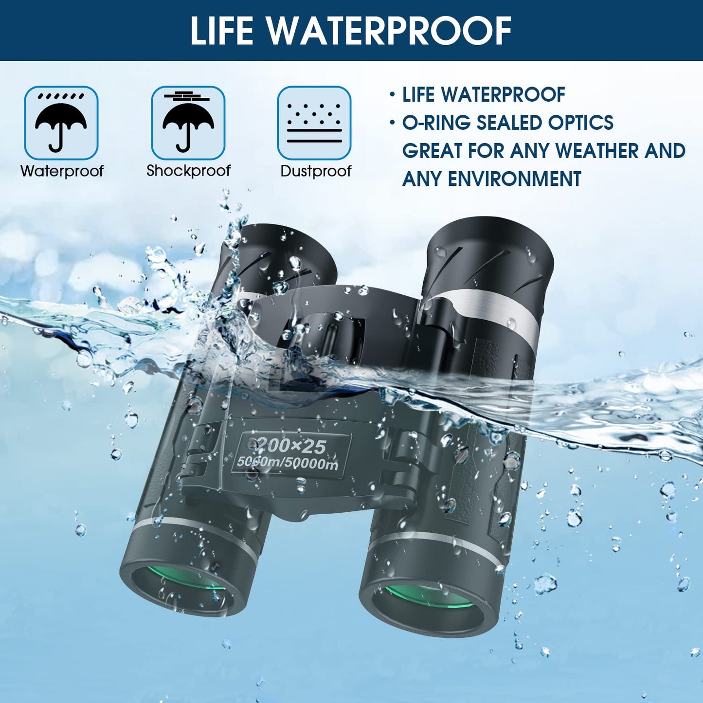 200x25 Compact Binoculars for Adults and Kids, High Powered Mini Pocket Binoculars, Waterproof Small Binocular for Bird Watching, Hunting, Concert, Theater, Opera, Traveling, Sightseeing