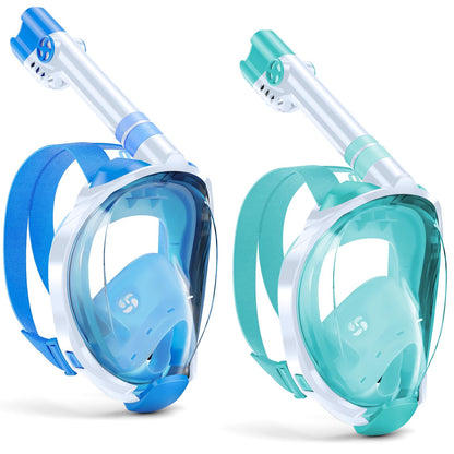 W WSTOO Kids Full Face Snorkel Masks,Suitable for Beginners Dry Top Snorkeling Gear,Can Your Mouth or Nose to Breathe,180 Degrees Panoramic View,Anti-Fog Anti-Leak,Summer Travel and Vacationing Gifts