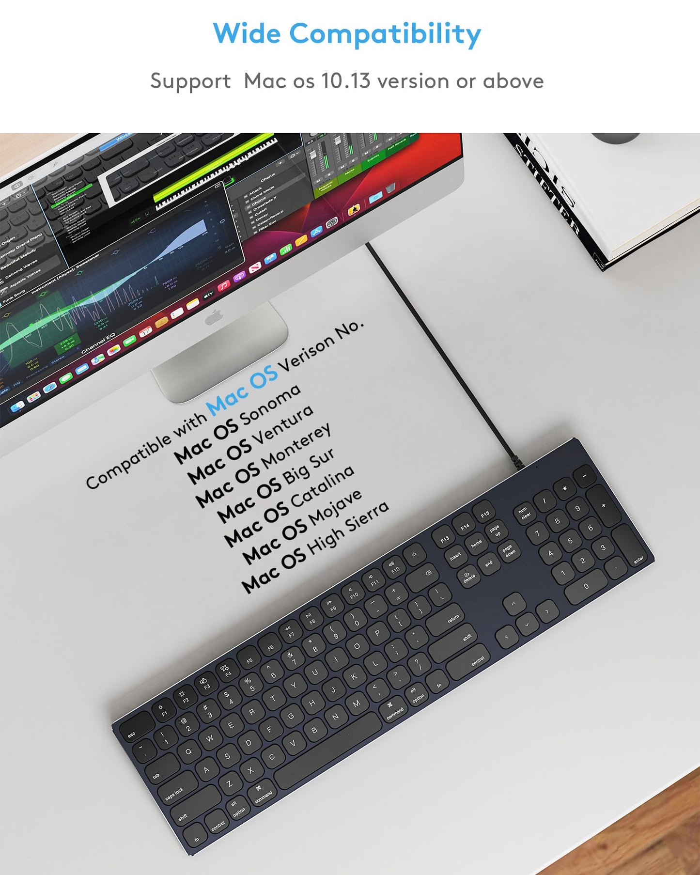 Yivandi Wired Keyboard for Apple Computer – Sleek Aluminum Housing,Precise106 Keys Compatible to Mac OS,Plug-N-Play iMac/Mac/MacBook Keyboard with Numeric keypad