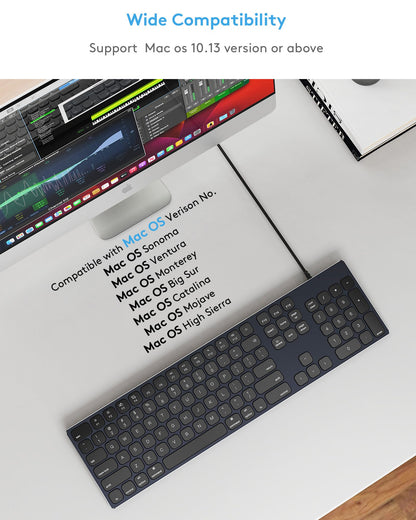 Yivandi Wired Keyboard for Apple Computer – Sleek Aluminum Housing,Precise106 Keys Compatible to Mac OS,Plug-N-Play iMac/Mac/MacBook Keyboard with Numeric keypad
