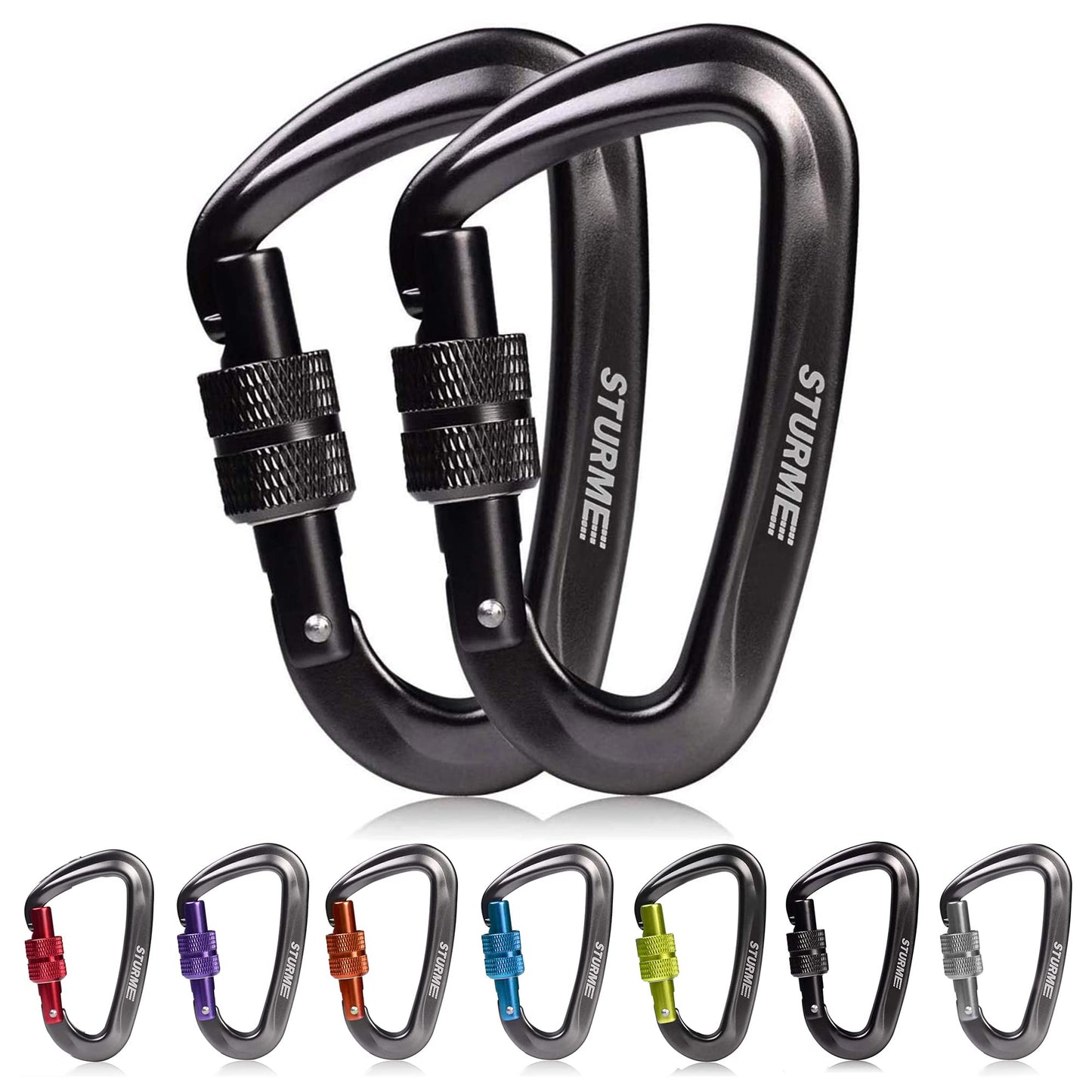 STURME Carabiner Clip 12KN Aluminium Wiregate Lightweight Heavy Duty Large Strong Durable D-Ring Hooks Spring Snap Link Keychain Clips Set for Hammock Improved Design for 2024 (Black)