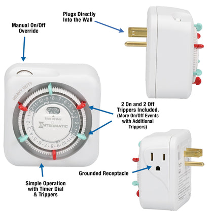 TN311 Heavy-Duty 24-Hour Indoor Mechanical Plug-in Timer - Efficient Control, Customizable Scheduling - Timer for Lighting, Fans & Small Appliances