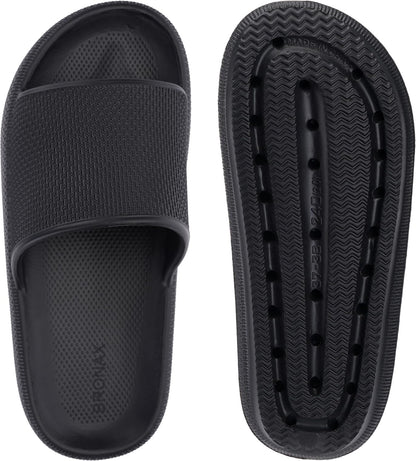 BRONAX House Slides for Women Mens Pillow Slippers House Sandals Shoes for Male Size 10 for Beach Bath Bathroom Comfy Cushion Thick Sole 42-43 Black