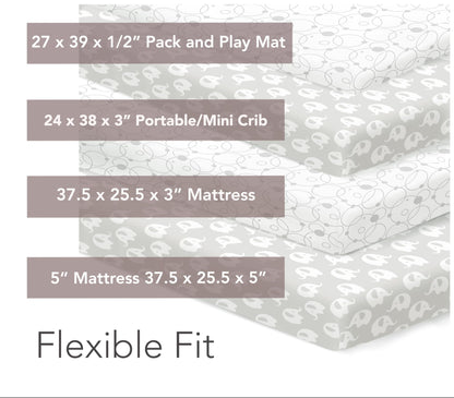 100% Organic Cotton Fitted Sheets for Graco Pack n Play, Babyletto, Pamo Babe, Hiccapop, Dream on Me, Evenflo, Baby Trend, Hygge Hush Portable/Mini Crib/Playards, Beka Bedside Bassinet 2 Pk