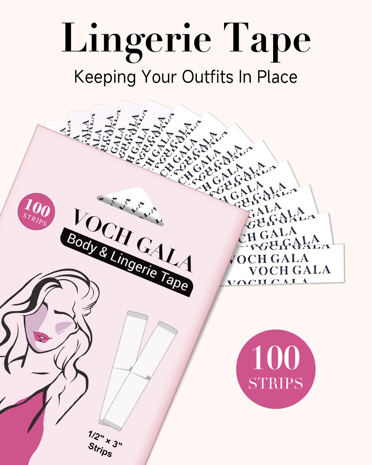 VOCH GALA Double Sided Tape for Clothes and Fashion – Stick & Easy Peel Clear Fabric Tape, Per-Cut Body Tape & Clothing Tape, Hypoallergenic Skin-Safe, Portable Emergency & Multi-Scene Use