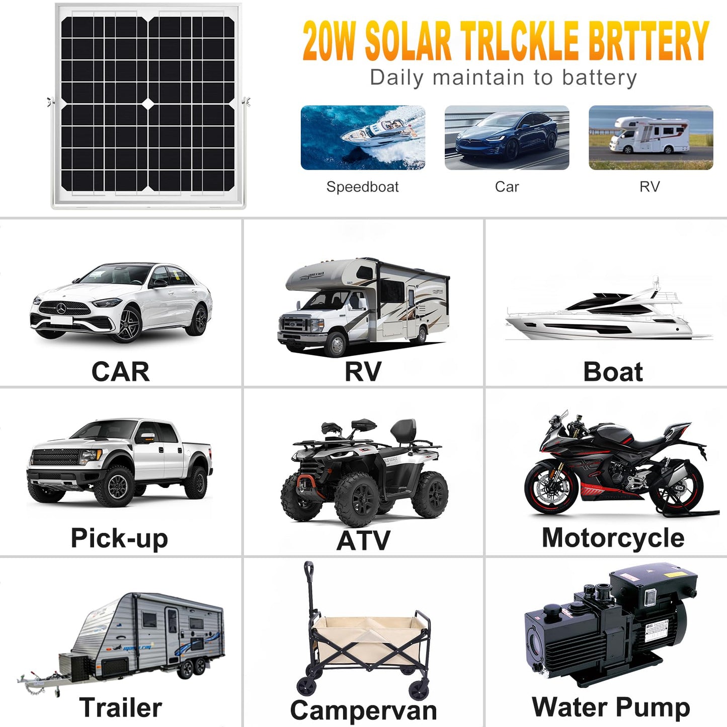 SOLPERK Solar Panel Kit 20W 12V, Solar Battery Trickle Charger Maintainer + Upgrade Controller + Adjustable Mount Bracket for Boat Car RV Motorcycle Marine Automotive