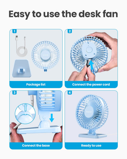 Gaiatop USB Desk Fan, Small But Powerful, Personal Portable Quiet 3 Speeds, Adjustable Mini Table Desktop fan for Cooling Home Office Car Summer Travel Gifts Light blue