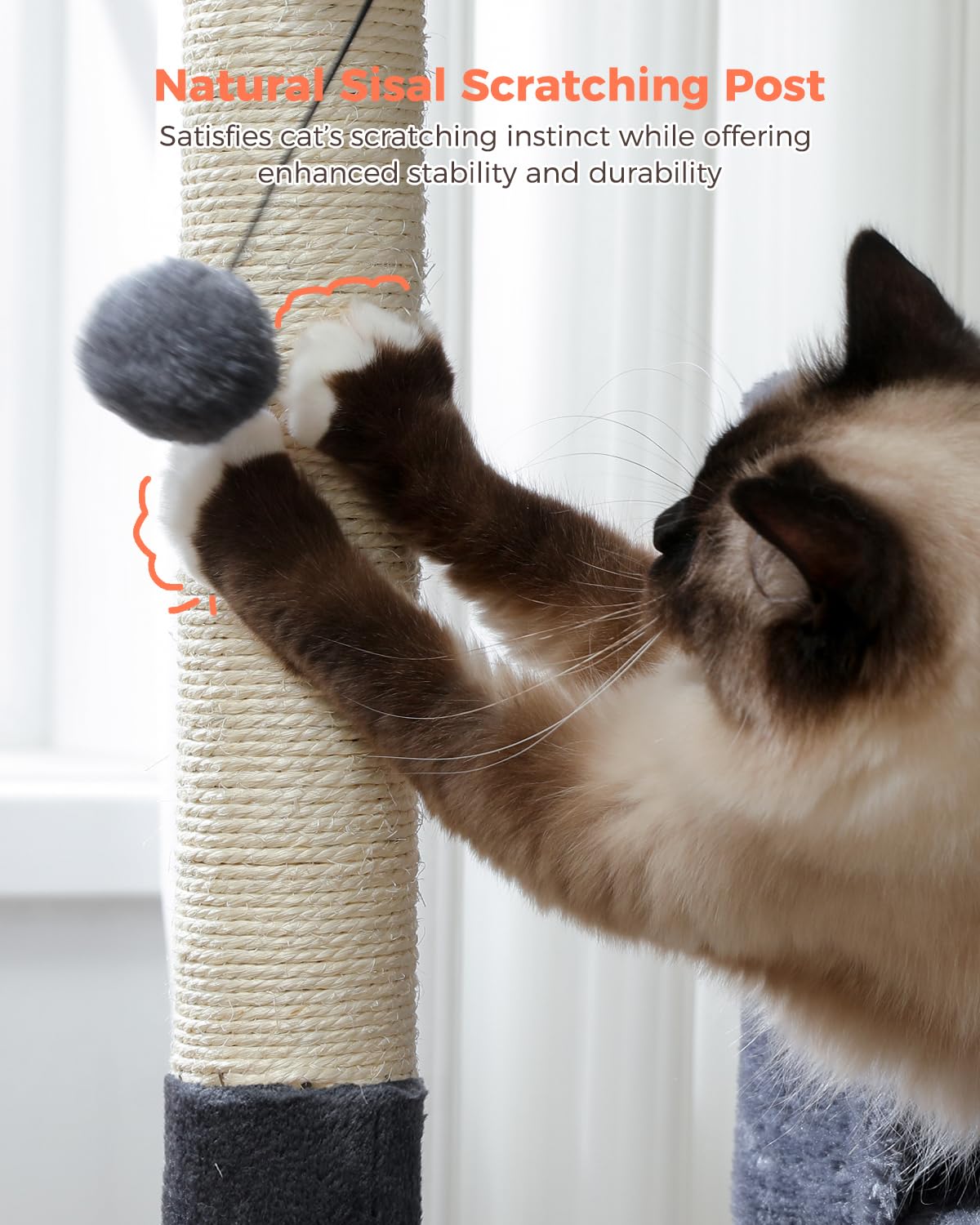 UYMI 32" Cat Tree Tower for Indoor Cats - 2 Cozy Condos, Multi-Level Cat Scratching Posts with Sisal, Soft Padded Perch, 2 Dangling Toys, Dark Grey