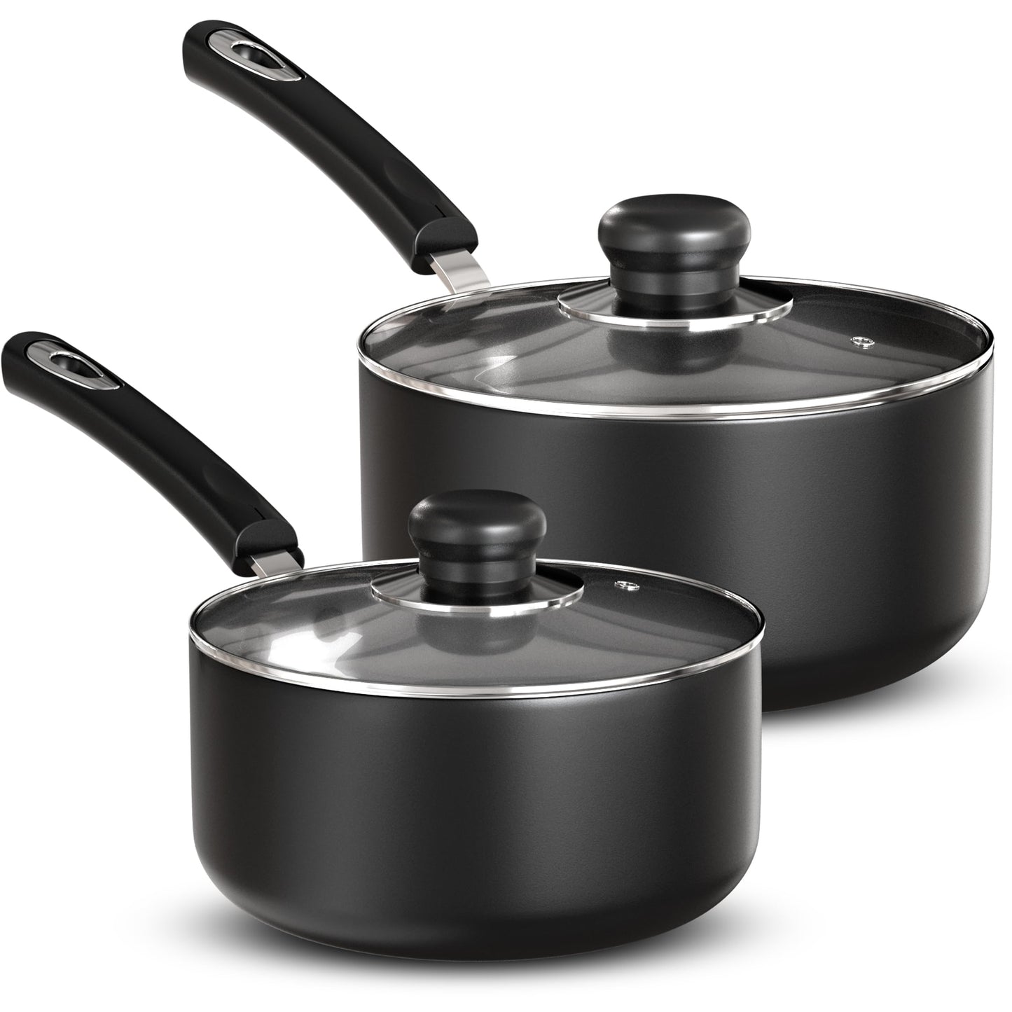 Utopia Kitchen Nonstick Saucepan Set, Cooking Pots with Lids, 1 Quart and 2 Quarts Multipurpose Kitchen Small Pots for Cooking Nonstick With Lids, 1 qt & 2 qt Set, Grey & Black