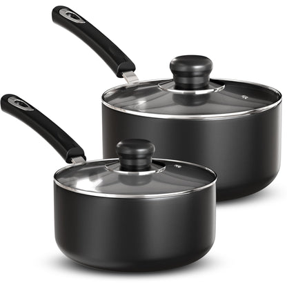 Utopia Kitchen Nonstick Saucepan Set, Cooking Pots with Lids, 1 Quart and 2 Quarts Multipurpose Kitchen Small Pots for Cooking Nonstick With Lids, 1 qt & 2 qt Set, Grey & Black