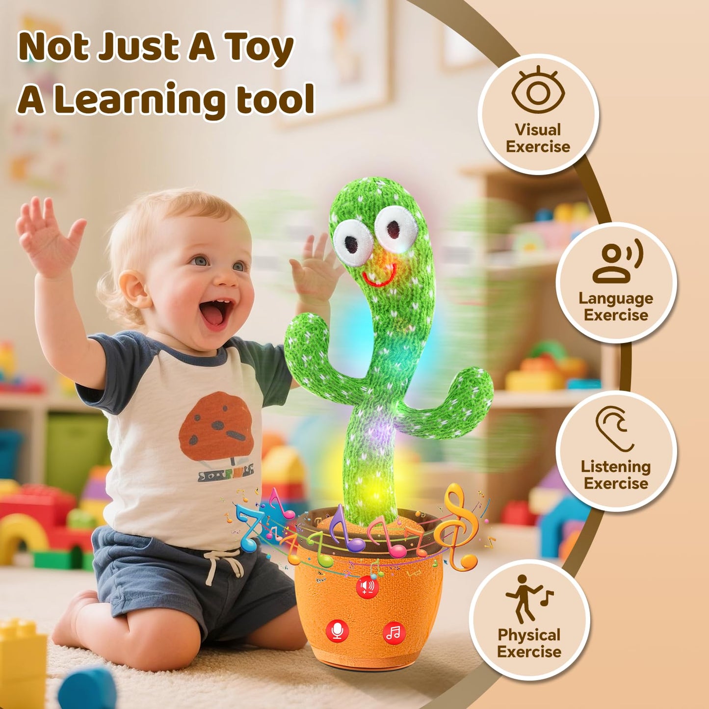 SANJOIN Dancing Talking Cactus Toy for Baby Toddler, Boys Girls Gifts Singing Mimicking Recording Repeating What You Say Baby Toys with 120 English Songs (Adjustable Volume)
