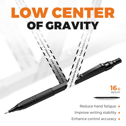 Four Candies 4PCS Metal Mechanical Pencils Set with Case, 0.5mm & 0.7 mm Artist Pencil with 8 Tubes (480PCS) HB Lead Refills, 3 Erasers,9 Eraser Refills For Writing Drafting, Drawing, Black&Silver