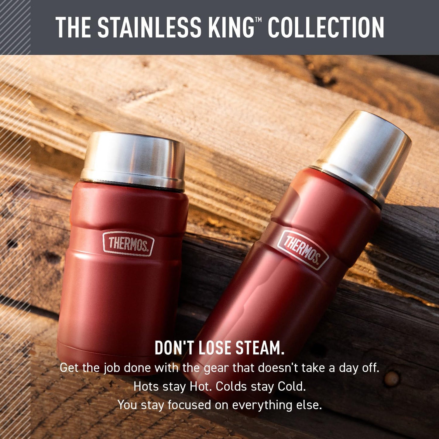 THERMOS Stainless King Vacuum-Insulated Compact Bottle, 16 Ounce, Matte Steel