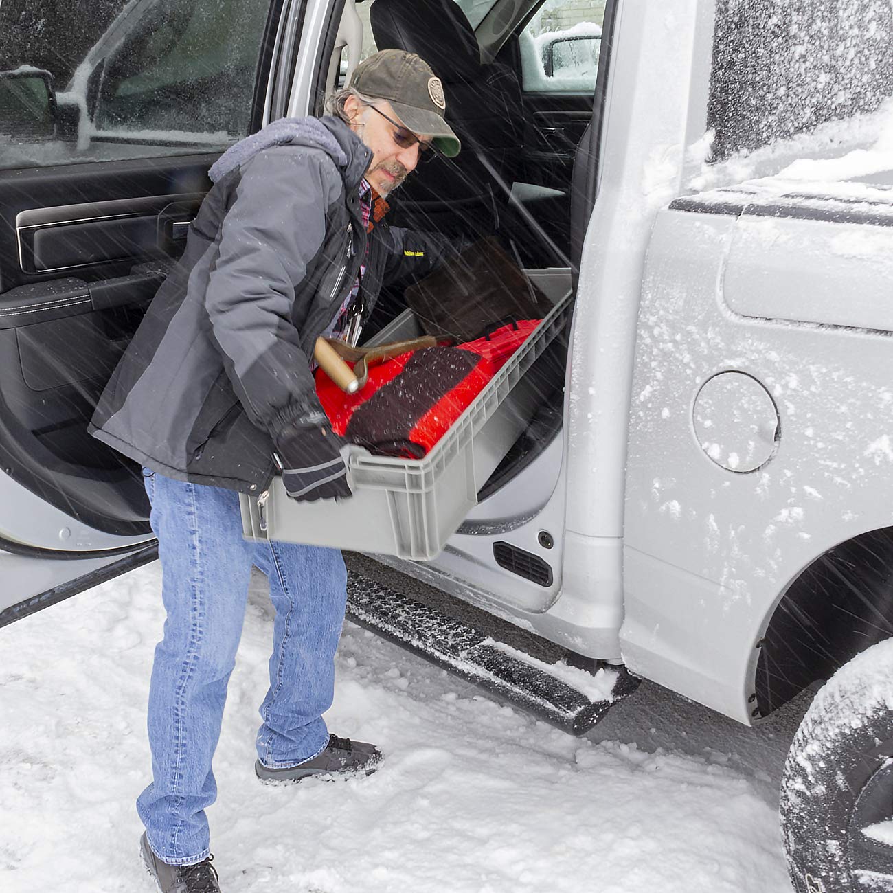 Buckhorn SW4815080201000 Plastic Straight Wall Storage Container Tote, (48-Inch x 15-Inch x 7-1/2-Inch), Light Gray