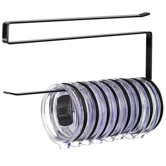 Tumbler Lid Organizer, Horizontal Tumbler Lid Storage Hook Up to 10 Lids, Space Saving Cup Lid Holders Under Cabinet Tumbler Lid Hook for Kitchen Organizer and Storage,Hanging Paper Towel Rack Hanger