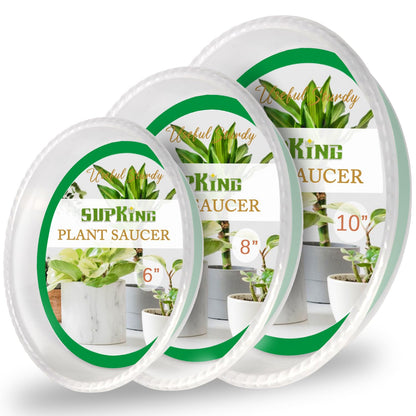 SupKing 9 Pack Plant Saucers (6inch /8inch /10inch), Heavy Sturdy Plant Trays Pot Tray for Indoor Clear Plastic Flower Pot Saucers Thicker Plant Water Drip Trays for pots- Clear