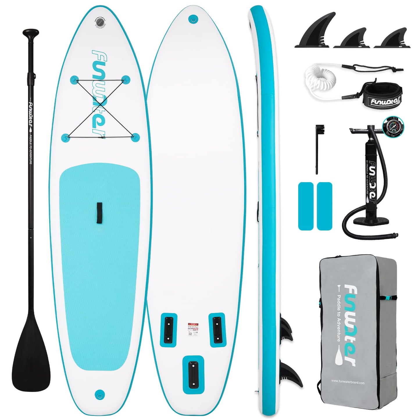 FunWater SUP Inflatable Stand Up Paddle Board 10'6×33"×6" Ultra-Light Inflatable Paddleboard with ISUP Accessories,Fins,Adjustable Paddle, Pump,Backpack, Leash
