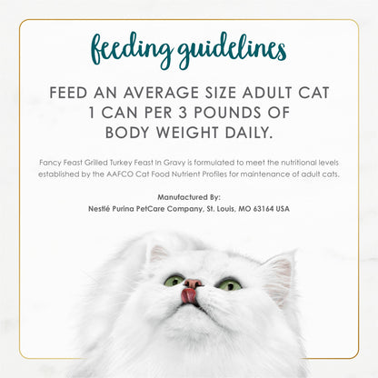 Purina Fancy Feast Grilled Wet Cat Food Turkey Feast in Wet Cat Food Gravy - (Pack of 24) 3 oz. Cans