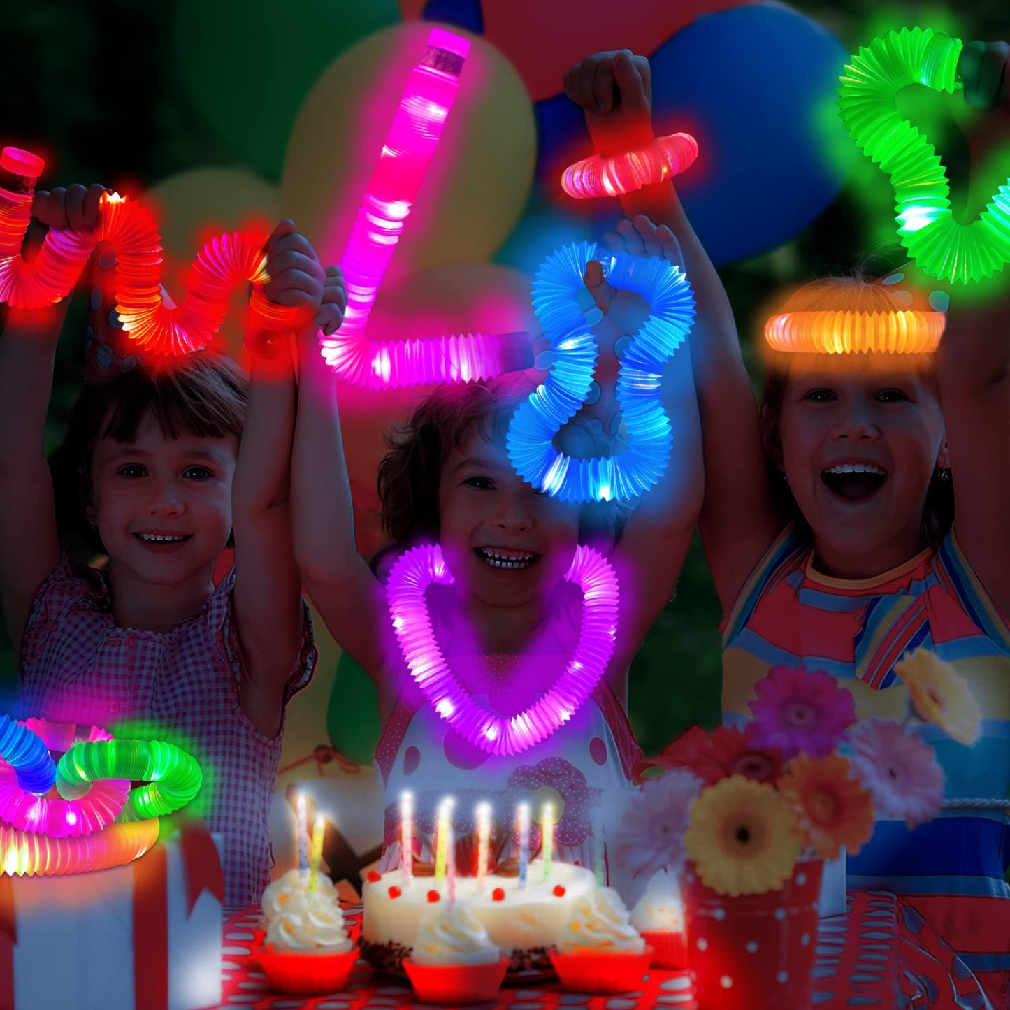 Halloween Glow Sticks Toys Gifts for Toddlers-6 PCS Light Up Pop Tube Party Favors for Kids,LED Bracelet Necklace Accessories,Fun Camping Essentials Games Activities Camp Gear Stuff for Boys Girls