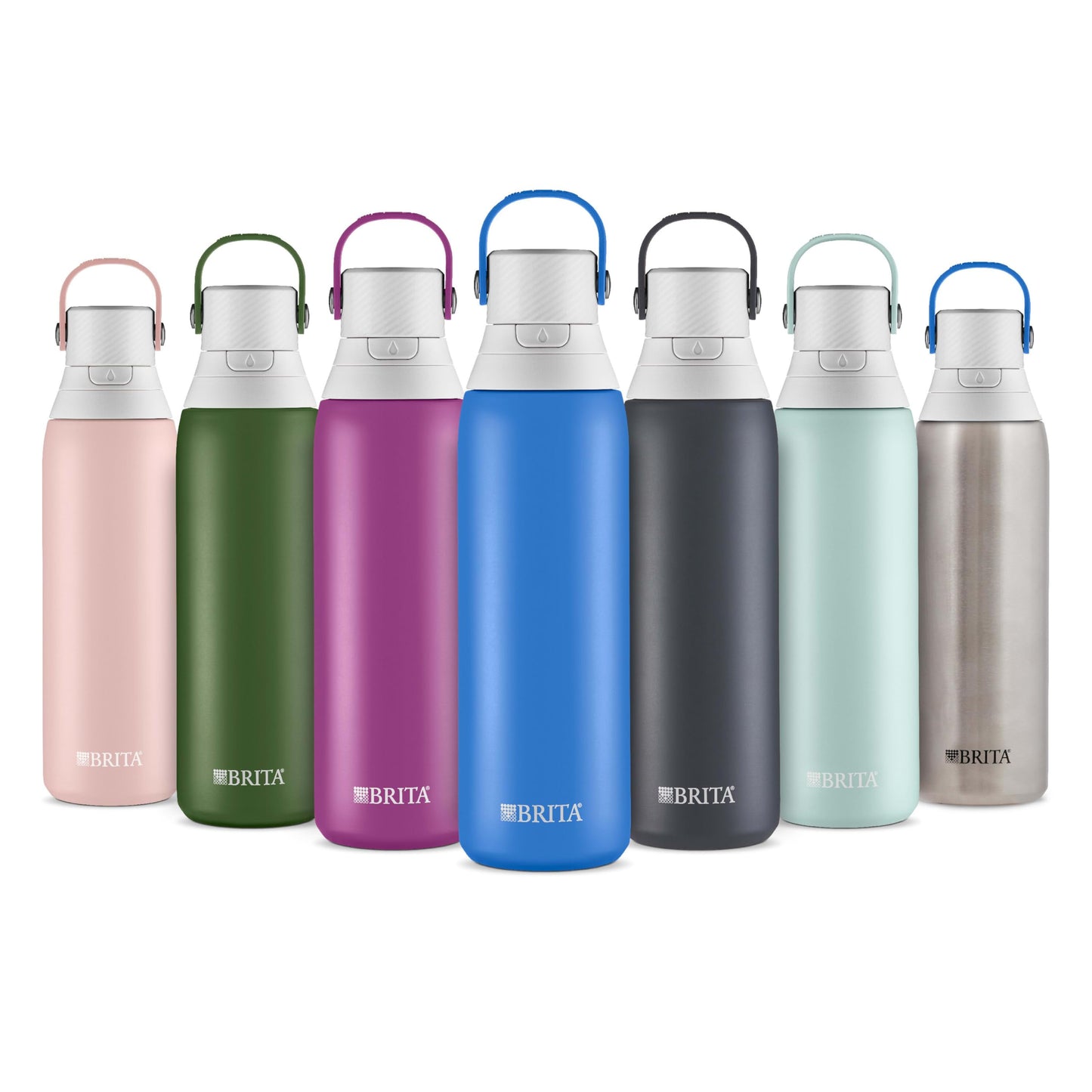 Brita Stainless Steel Premium Filtering Water Bottle, BPA-Free, Reusable, Insulated, Replaces 300 Plastic Water Bottles, Filter Lasts 2 Months or 40 Gallons, Includes 1 Filter, Rose - 20 oz