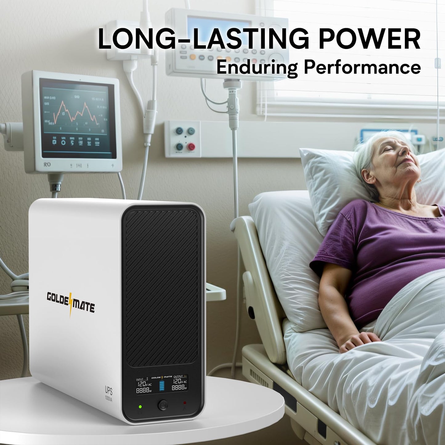 GOLDENMATE 1000VA/600W Lithium UPS Battery Backup and Surge Protector, Backup Battery Power Supply with LiFePO4 Batteries(153.6 Wh), Sinewave UPS System, 10 Years Lifespan, 8-Outlets, LCD Display