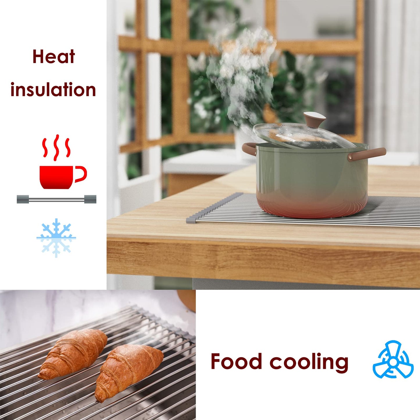 Tomorotec Roll Up Dish Drying Rack Over The Sink Grey Large Dish Drying Rack Rolling Foldable Collapsible SUS304 Stainless Steel Multipurpose Dish Drainer for Kitchen Counter (21”x15.7”)