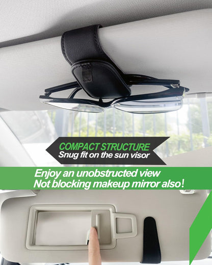 Teoenix Sunglass Holder for Car, 2 Pack Car Sunglass Holder Visor Clip Magnetic Leather Sun Glasses Eyeglass Hanger, Black, Fit for Different Size Eyeglasses