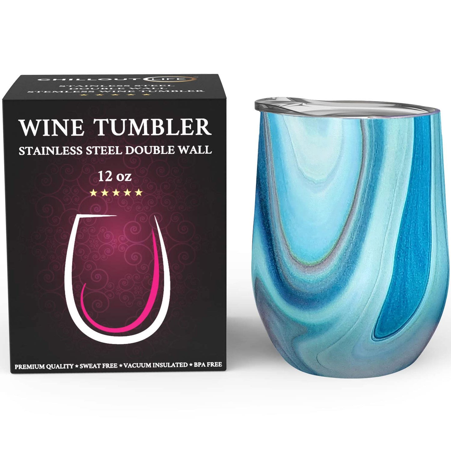 CHILLOUT LIFE 12 oz Stainless Steel Tumbler with Lid - Wine Tumbler Double Wall Vacuum Insulated Travel Tumbler Cup for Coffee, Wine, Cocktails, Ice Cream