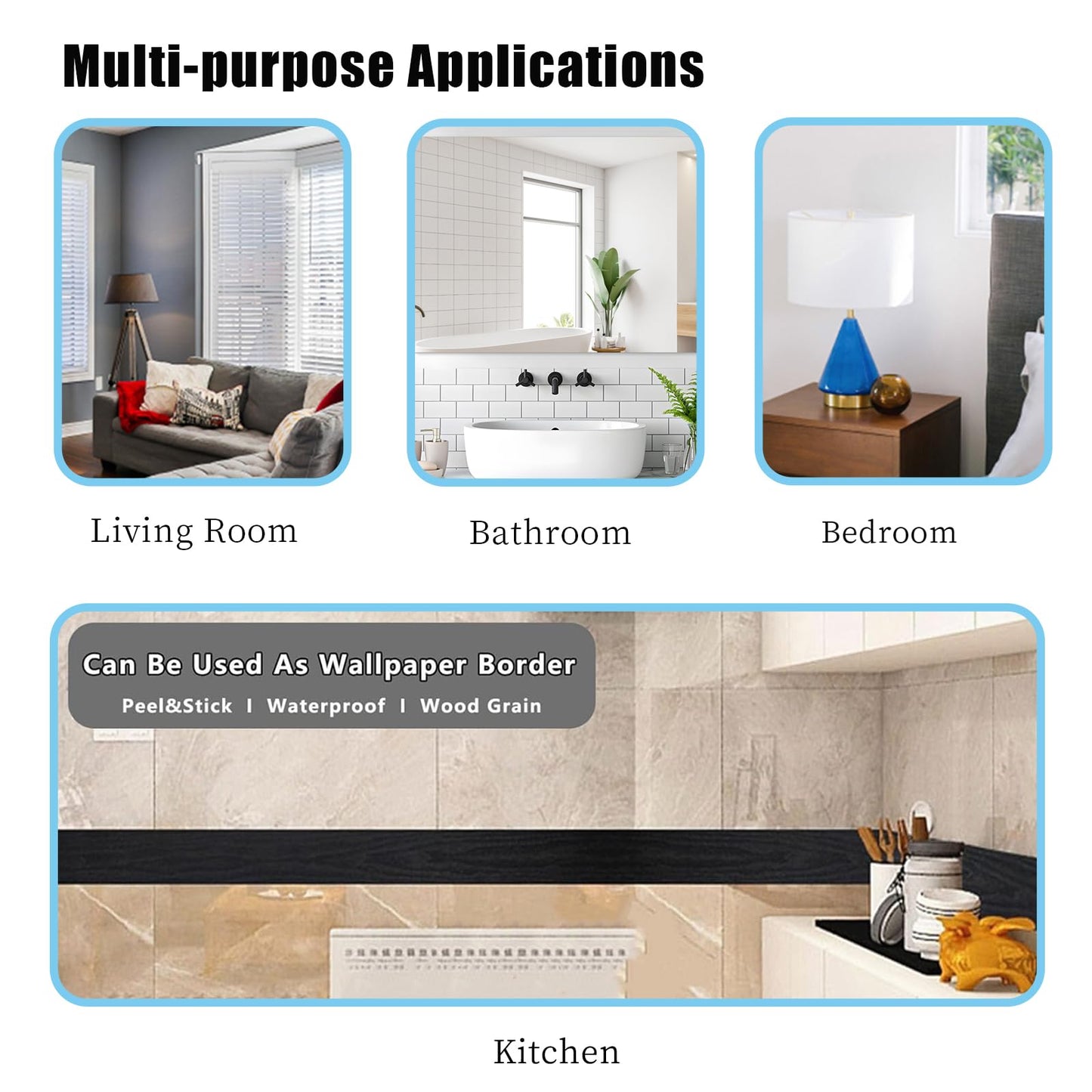 10M Black Wood Grain Removable PVC Waterproof Border Wall Decor Removable Self Adhesive Kitchen Bathroom Tiles Sticker Wallpaper 4.2x390 (4inch)