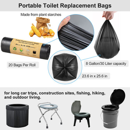 BLIKA 60 Count Toilet Replacement Bags, 8 Gallon, 30 Liter, Heavy Duty 1 Mil, Compost Bags 8 Gallon, Camping Toilet Bags for Portable Toilet, Car Travel, Camping, Long Trips