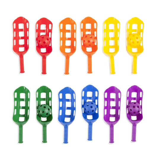 Champion Sports Scoop Ball Set, Plastic, Assorted Colors, 2 Scoops,1 Ball/set, 6/set
