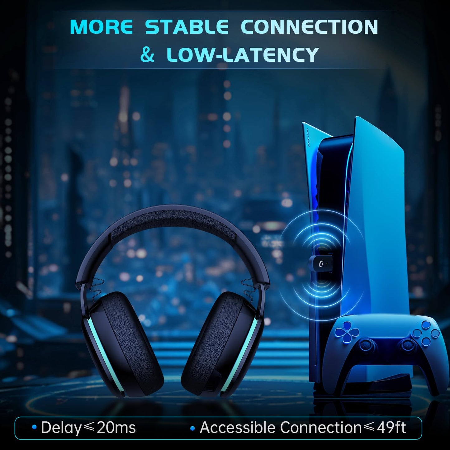 Gtheos 2.4GHz Wireless Gaming Headphones for PS5, PS4 Fortnite & Call of Duty/FPS Gamers, PC, Nintendo Switch, Bluetooth 5.3 Gaming Headset with Noise Canceling Mic, Stereo Sound, 40+Hr Battery -Black