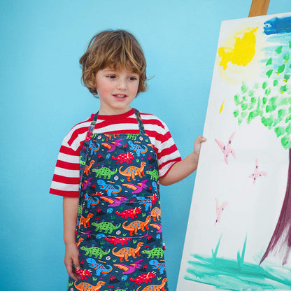 Sylfairy Aprons for Kids Girls Rainbow Unicorn Apron Children Kitchen Chef Aprons Smock (Green+Dinosaur, Small,3-5Years)