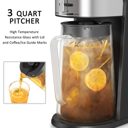 wirsh Iced Tea Maker with 3QT Pitcher, Iced Coffee Maker with Strength Control and Reusable Filter, Perfect For Iced Coffee, Latte, Tea, Lemonade, Flavored Water, Black