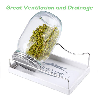 Sprouting Jar Kit-2 Wide Mouth Quart Mason Jars with 316 Stainless Steel Screen Sprout Lids, Drip Tray, Stand | Seed Sprouter Set for Growing Broccoli, Alfalfa, Mung Bean