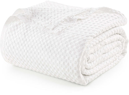 Utopia Bedding White 100% Cotton Waffle Blanket 300 GSM [Queen - 90x90 Inch] Soft Lightweight Breathable Bed Blanket for All Season