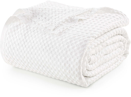 Utopia Bedding White 100% Cotton Waffle Blanket 300 GSM [Queen - 90x90 Inch] Soft Lightweight Breathable Bed Blanket for All Season