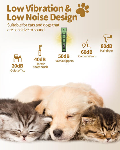 Vovo Dog Hair Clippers 3-Speed Heavy Duty Cordless Electric Dog Grooming Kit (Green)
