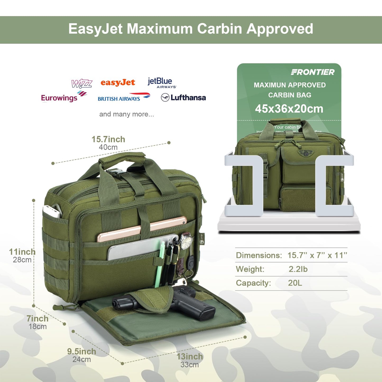 Stypos Tactical Messenger Bag, 14 Inch Tactical Briefcase for Man Military Laptop Bag Messenger Shoulder Bag Flight Bags for Pilots (Green)