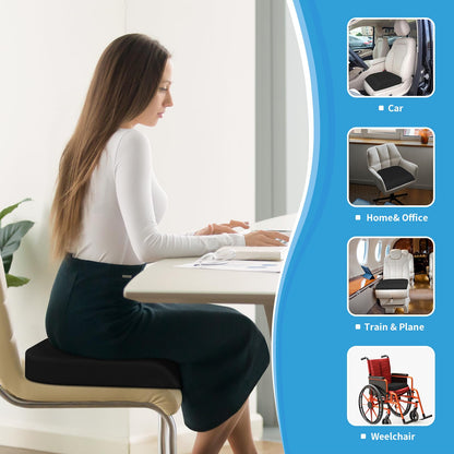 TranquilRelax Large Seat Cushion, Soft Foam Cushion for Long Sitting Hours on Office Chair, Home & Car, Non-Slip Chair Pad for Relieving Back & Sciatica & Hip & Coccyx Pain (Black)