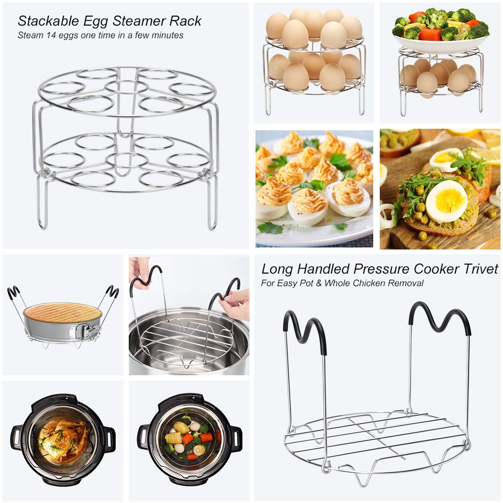 Accessories for Instant Pot, Sugaroom Pressure Cooker Accessories Set Compatible with Instant Pot Accessories 6 qt 8 quart - 2 Steamer Baskets, Springform Pan, Egg Rack, Egg Bites Mold and More