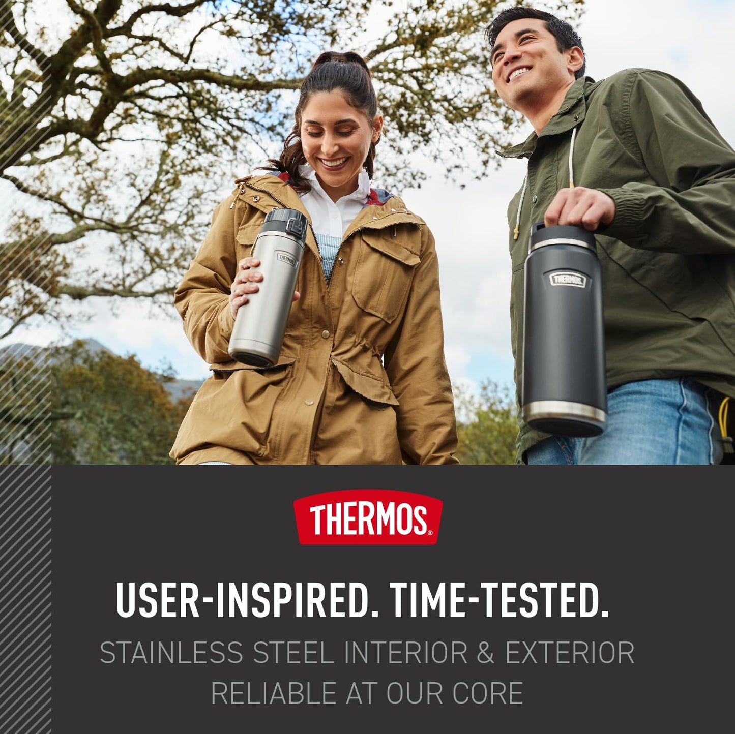 THERMOS ICON SERIES Stainless Steel Water Bottle with Spout - 24 Ounce, Granite - Vacuum Insulated Water Bottle with Lid