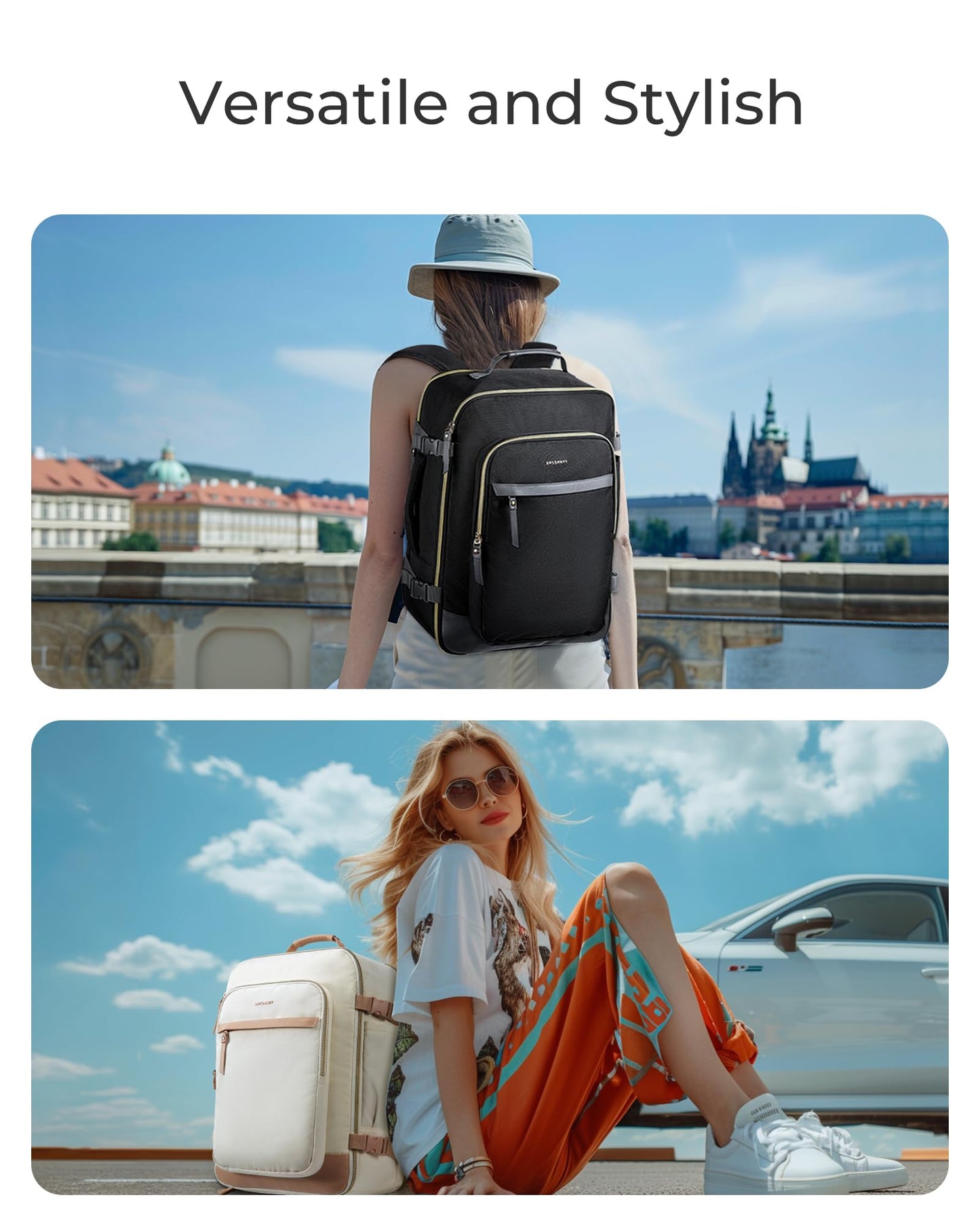 BAGSMART Travel Backpack for Women, 35L Carry-On Backpack Fits 17.3 Inch Laptop, TSA Approved Water-Resistant Weekender Gym Backpack, Black